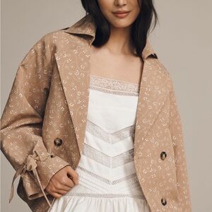 Anthropologie Tan Floral Cropped Trench Coat NEW with Tags